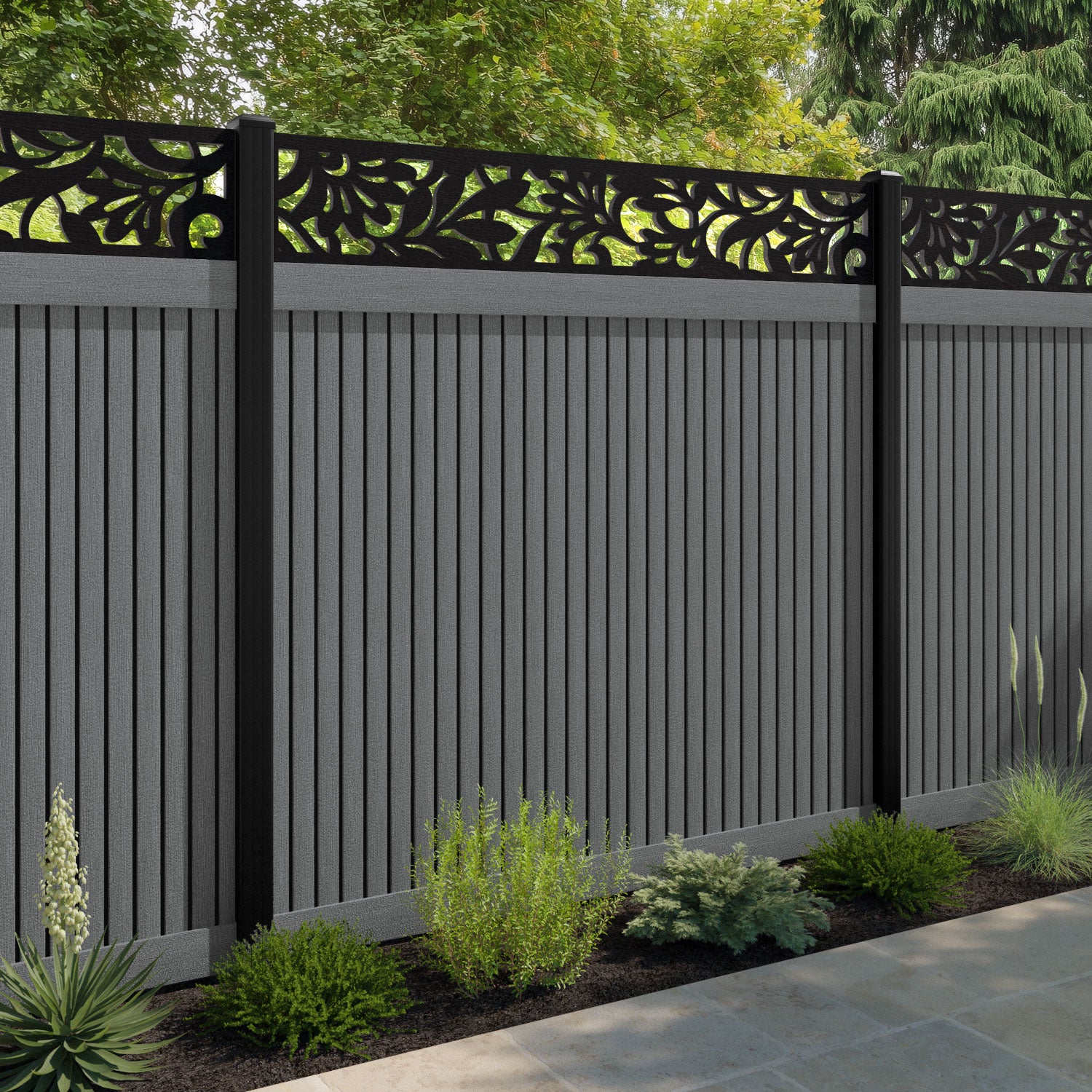 Virtis Heritage Fence Panel - Mid Grey - with our composite posts