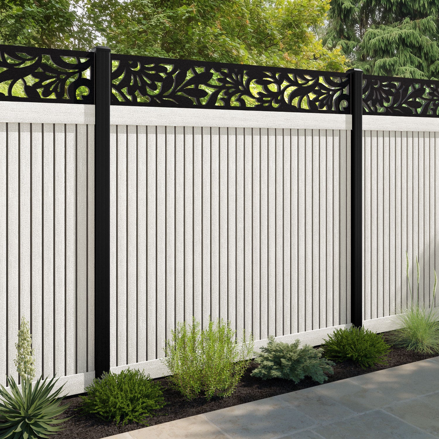 Virtis Heritage Fence Panel - Light Stone - with our aluminium posts