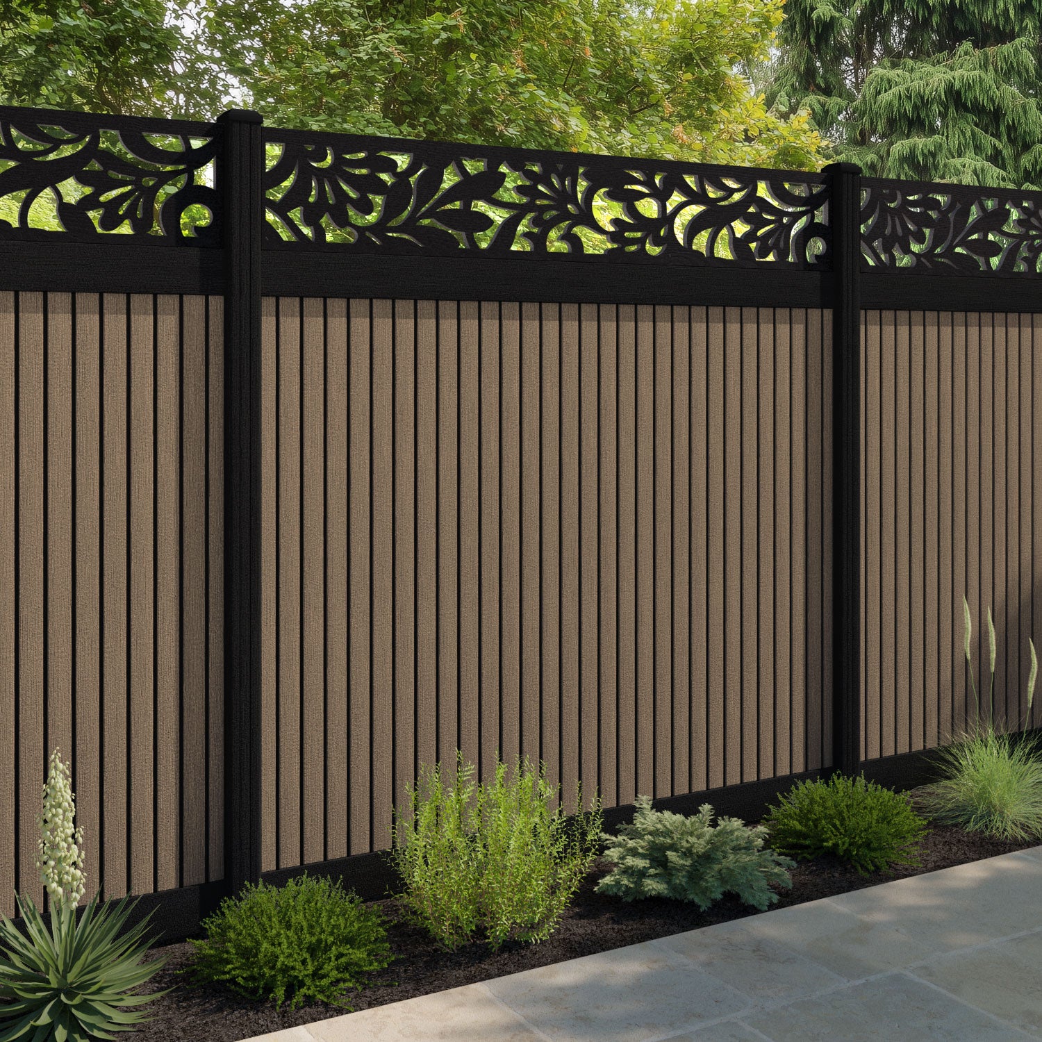 Virtis Heritage Fence Panel - Teak - with our aluminium posts