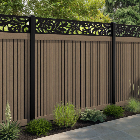 Virtis Heritage Fence Panel - Teak - with our aluminium posts