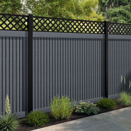 Virtis Hive Fence Panel - Anthracite - with our aluminium posts