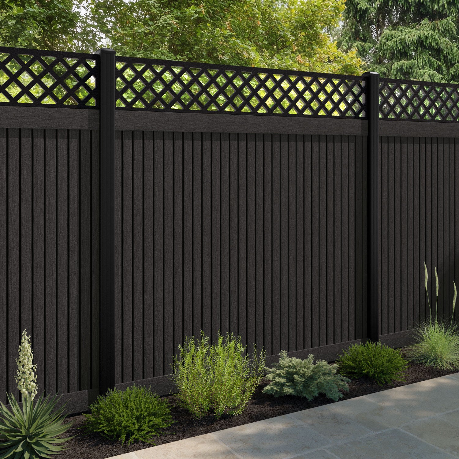 Virtis Hive Fence Panel - Dark Oak - with our composite posts