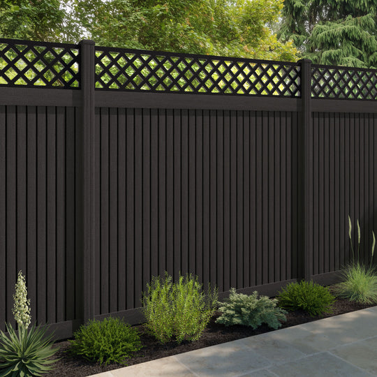 Virtis Hive Fence Panel - Dark Oak - with our composite posts