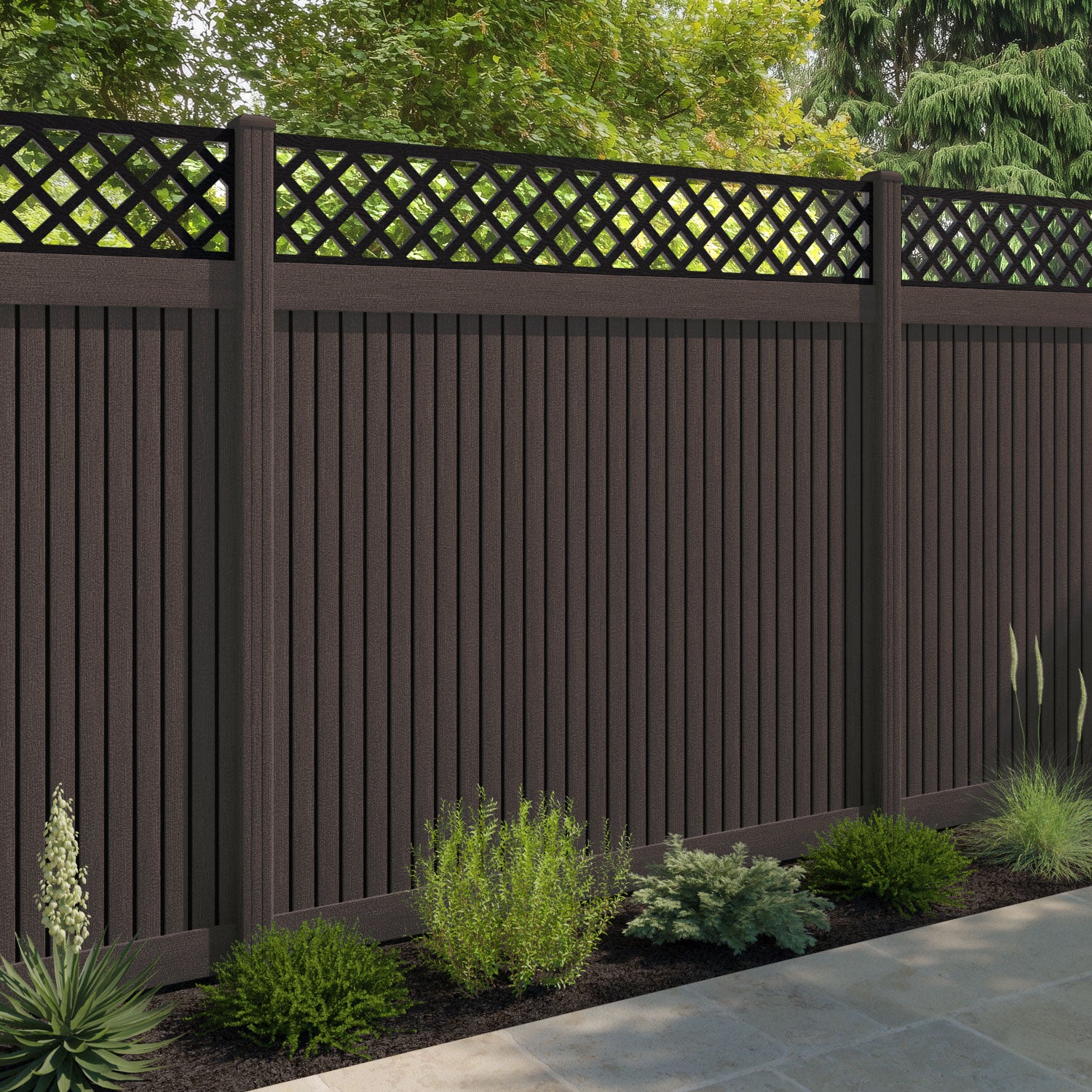 Virtis Hive Fence Panel - Mid Brown - with our composite posts