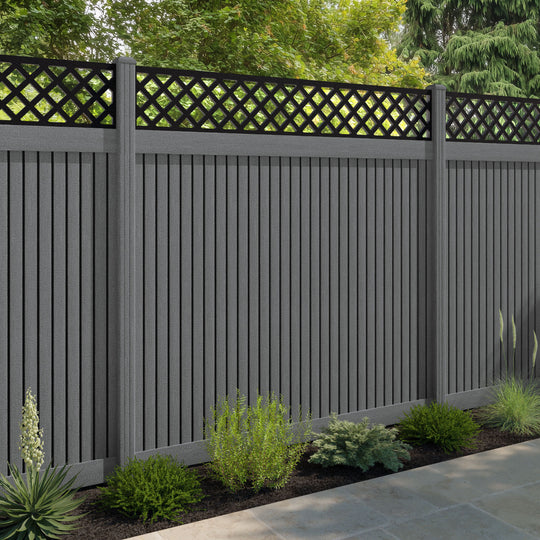 Virtis Hive Fence Panel - Mid Grey - with our composite posts