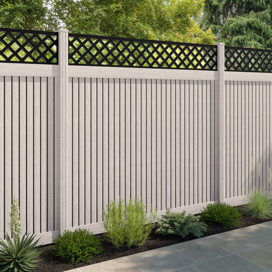 Virtis Hive Fence Panel - Mid Stone - with our composite posts