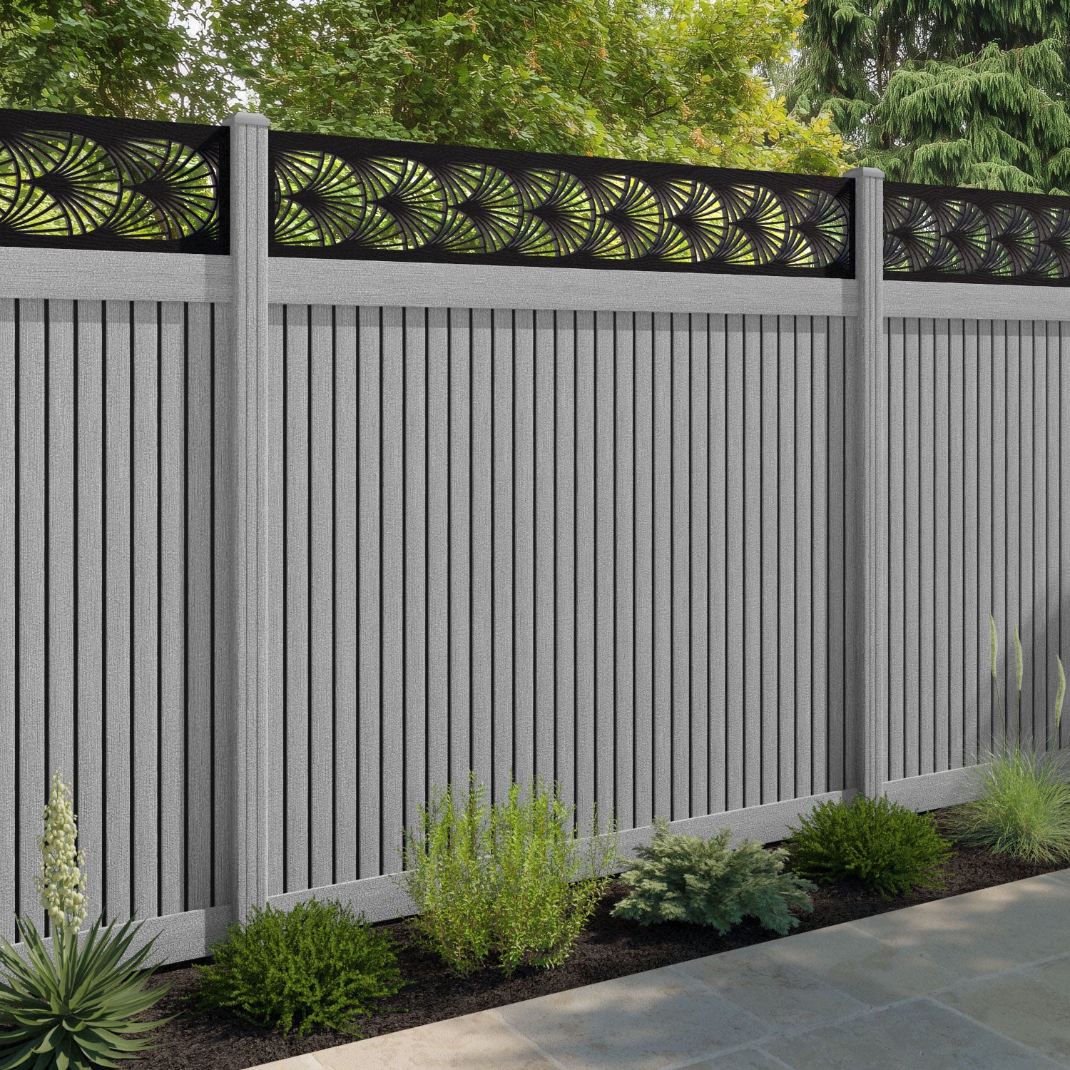 Virtis Laurel Fence Panel - Light Grey - with our composite posts