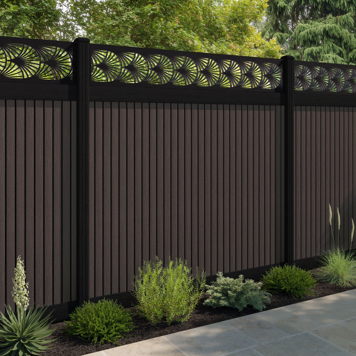 Virtis Laurel Fence Panel - Mid Brown - with our composite posts