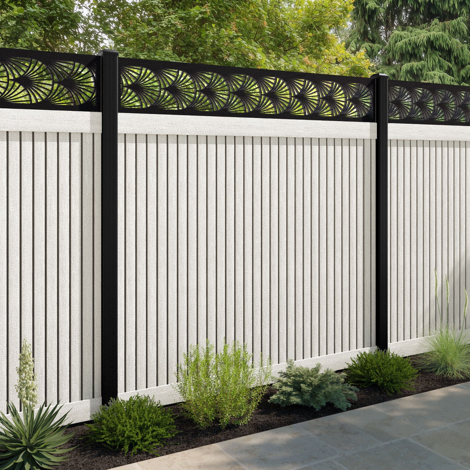 Virtis Laurel Fence Panel - Light Stone - with our composite posts