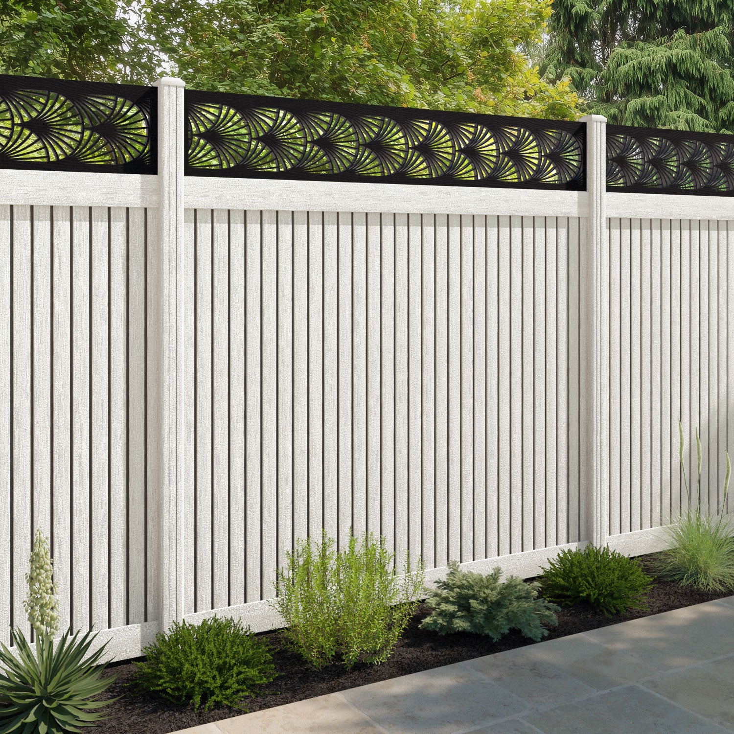 Virtis Laurel Fence Panel - Light Stone - with our composite posts