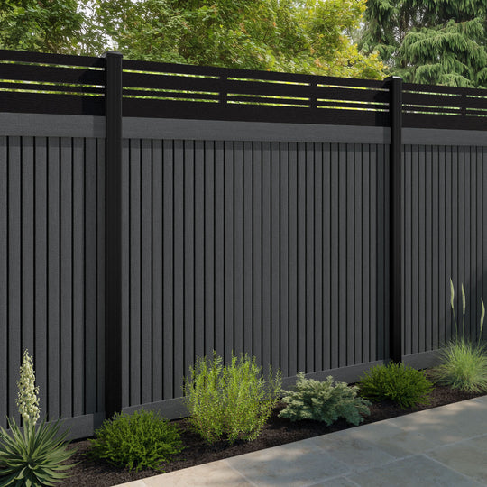Virtis Linea Fence Panel - Dark Grey - with our aluminium posts