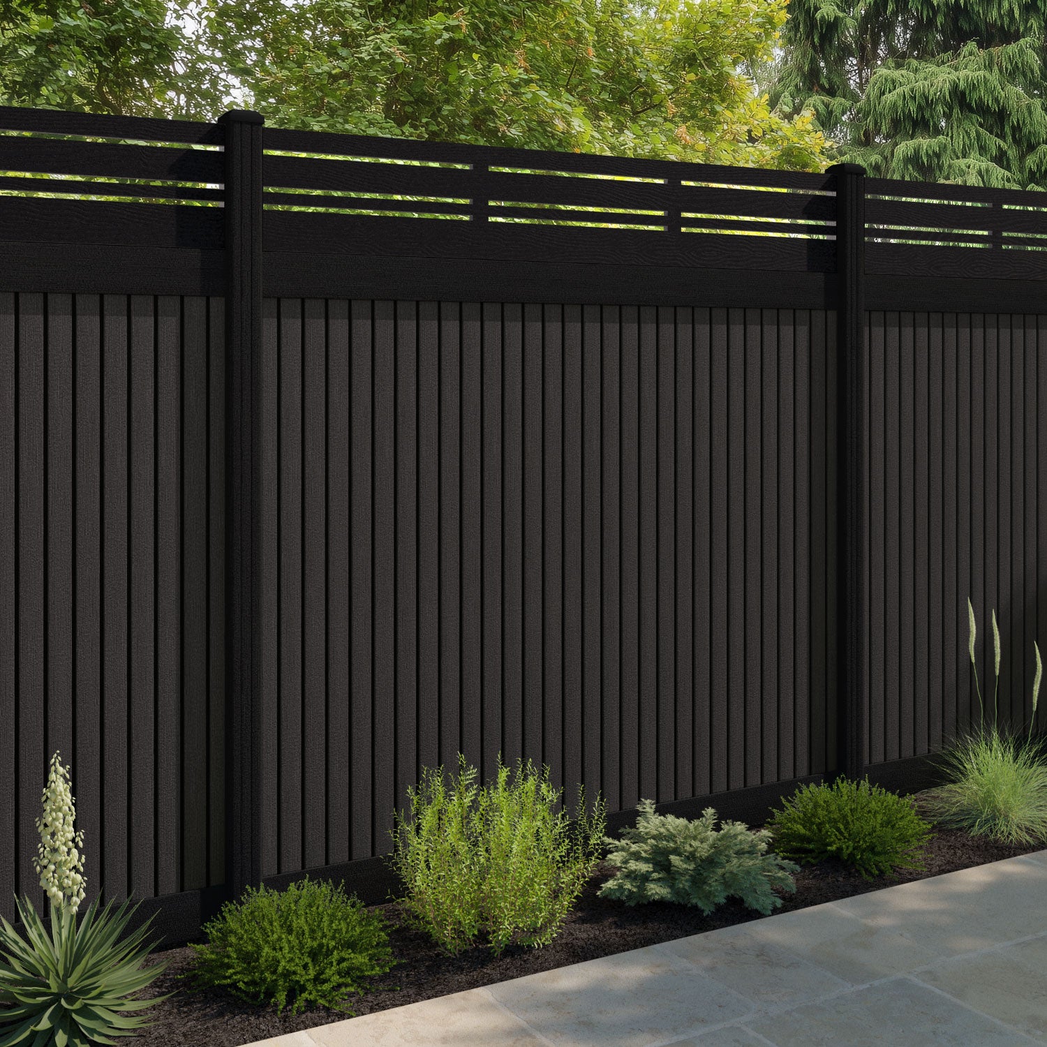 Virtis Linea Fence Panel - Dark Oak - with our composite posts