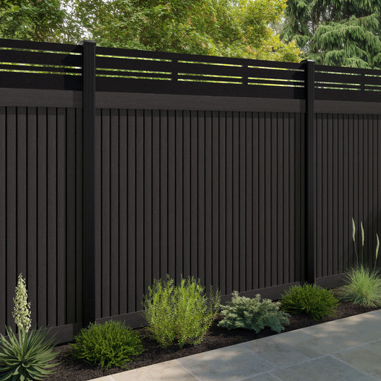 Virtis Linea Fence Panel - Dark Oak - with our aluminium posts