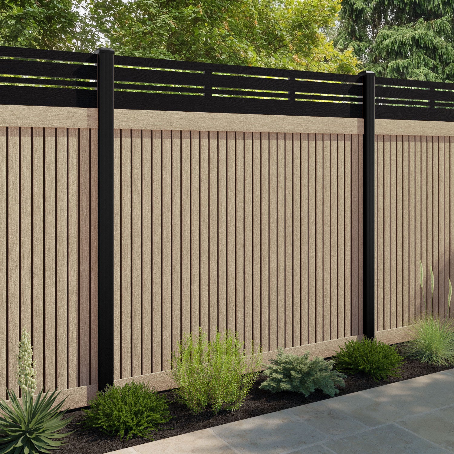 Virtis Linea Fence Panel - Light Oak - with our composite posts