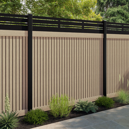Virtis Linea Fence Panel - Light Oak - with our aluminium posts