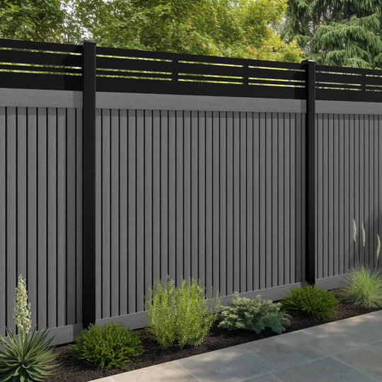 Virtis Linea Fence Panel - Mid Grey - with our aluminium posts