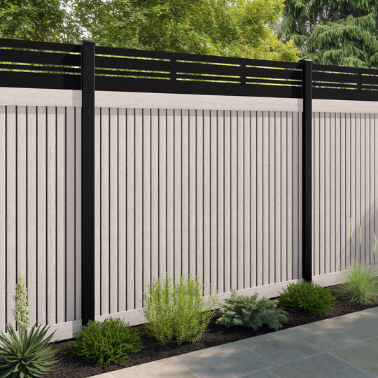 Virtis Linea Fence Panel - Mid Stone - with our aluminium posts