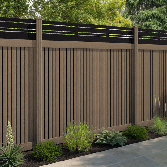 Virtis Linea Fence Panel - Teak - with our composite posts