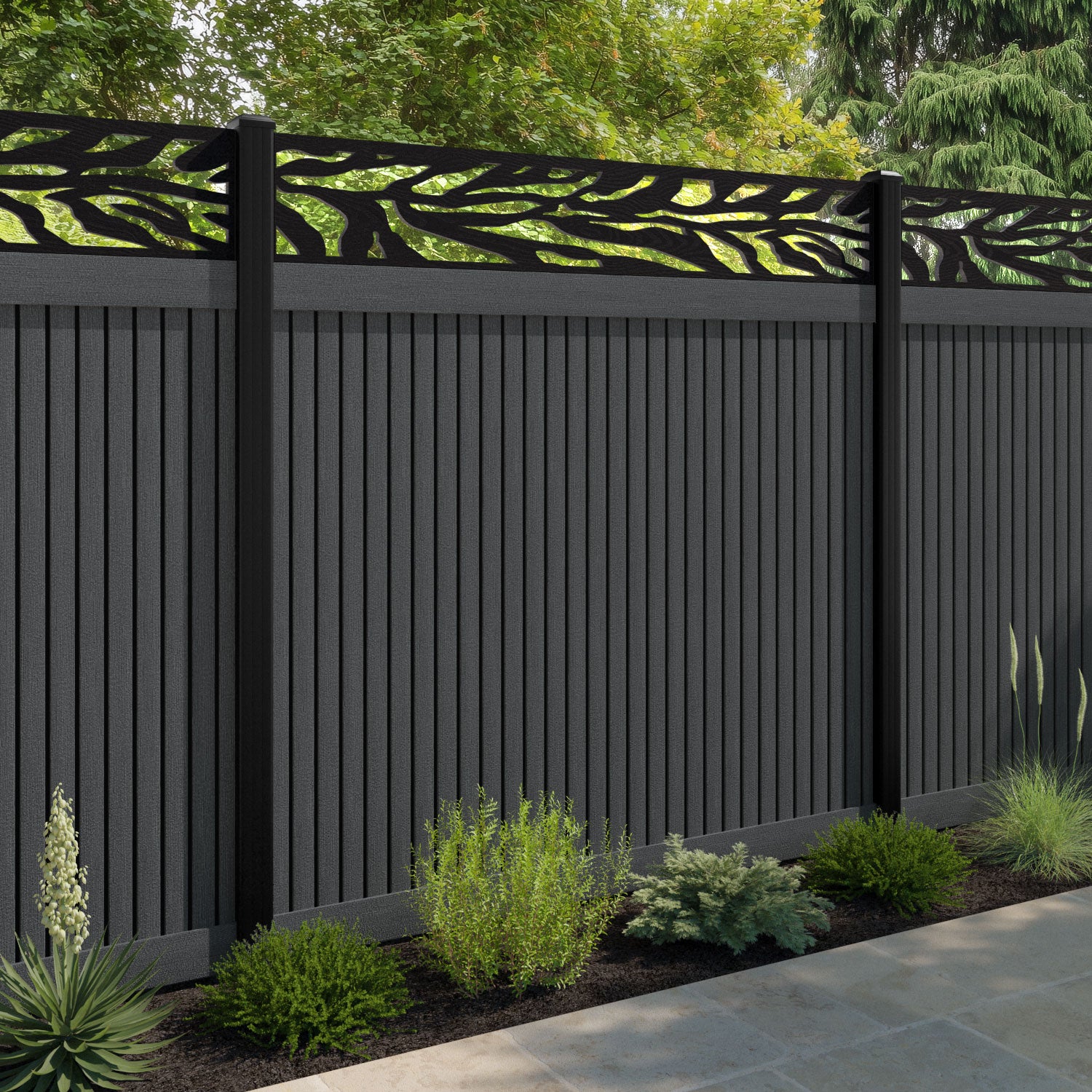 Virtis Malawi Fence Panel - Dark Grey - with our aluminium posts
