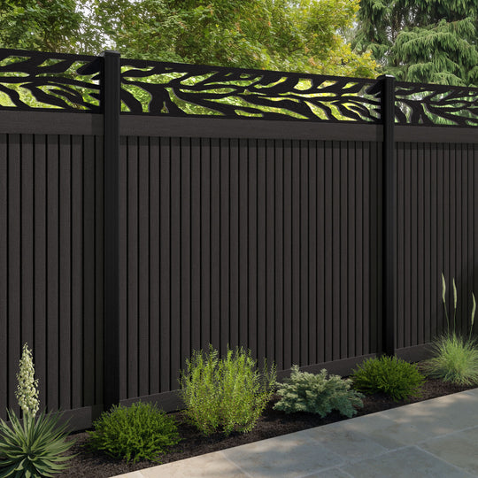 Virtis Malawi Fence Panel - Dark Oak - with our aluminium posts