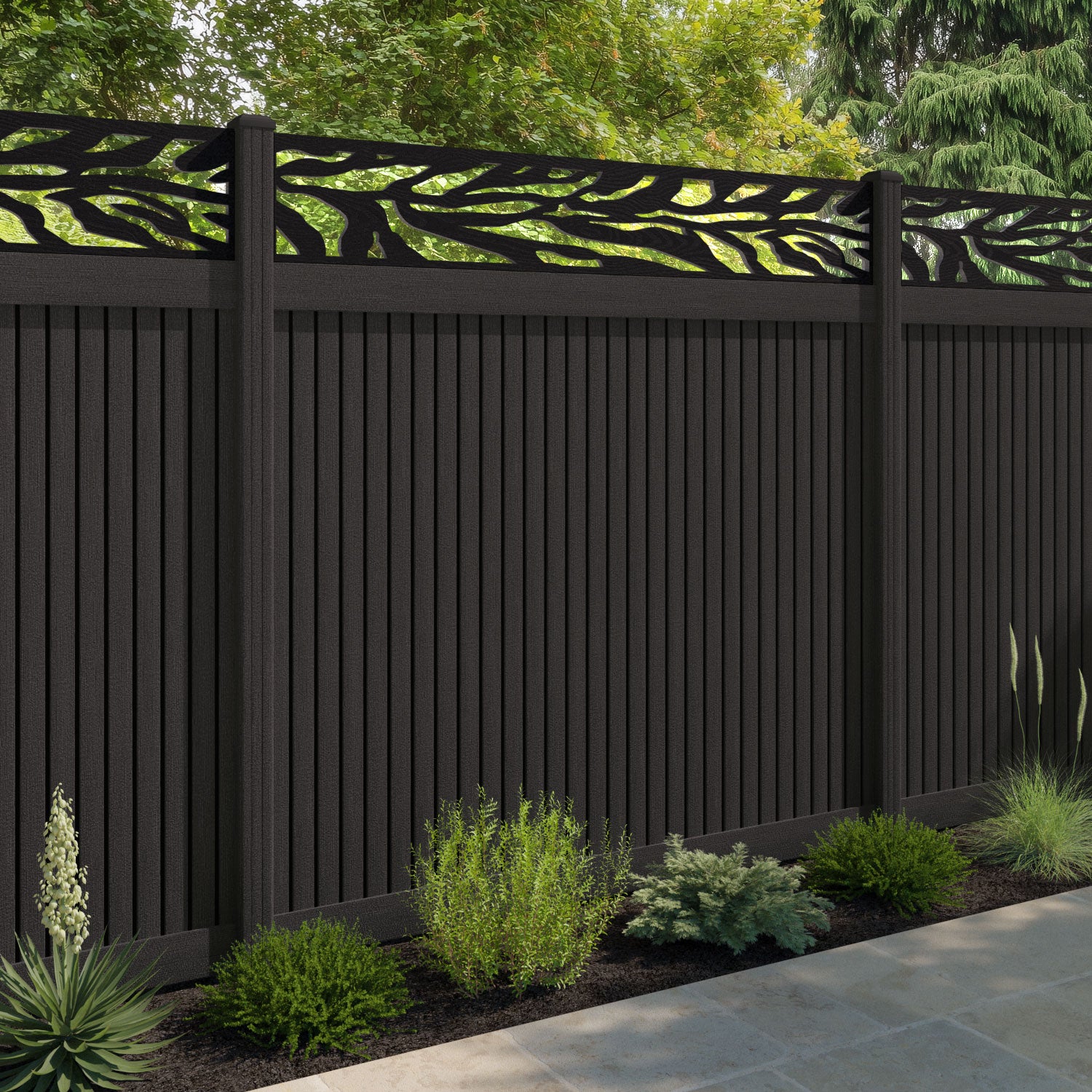 Virtis Malawi Fence Panel - Dark Oak - with our composite posts