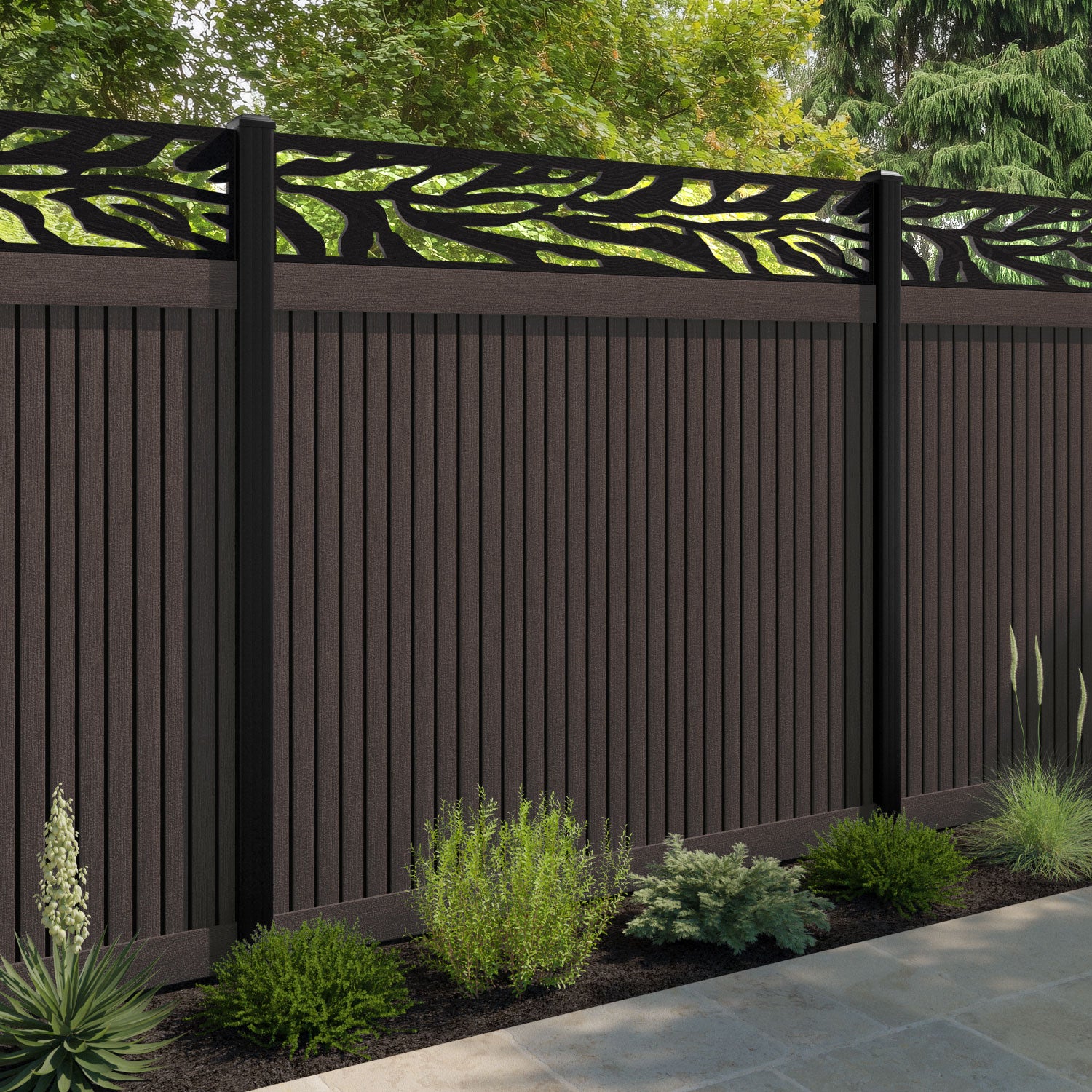 Virtis Malawi Fence Panel - Mid Brown - with our composite posts