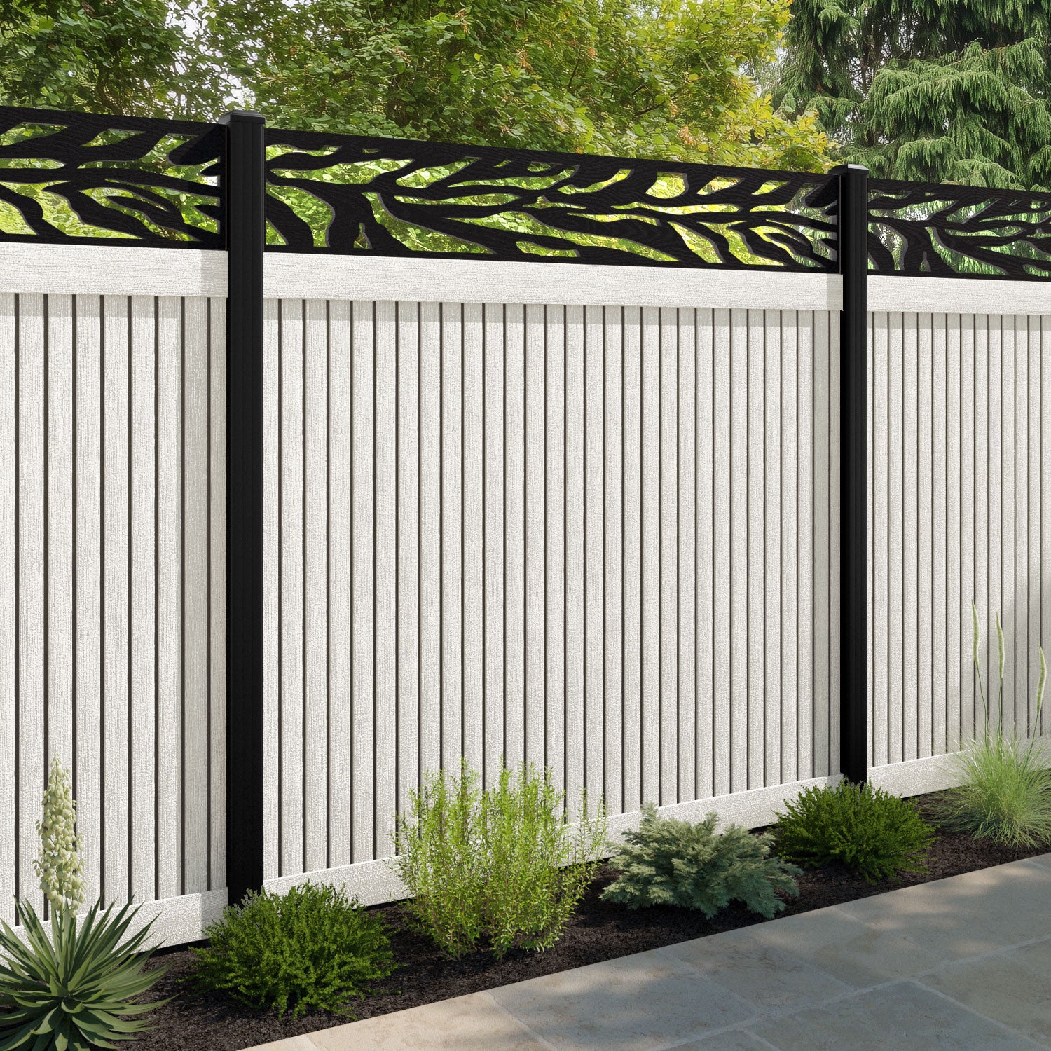 Virtis Malawi Fence Panel - Light Stone - with our aluminium posts