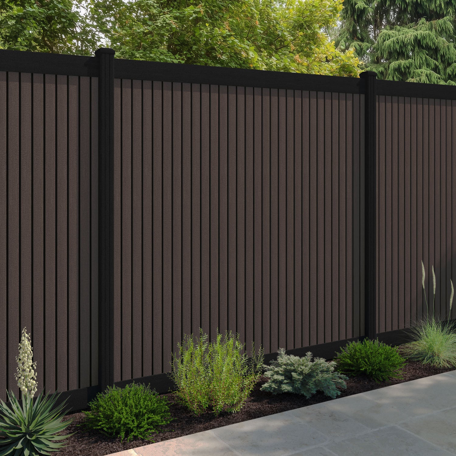 Virtis Fence Panel - Mid Brown - with our aluminium posts