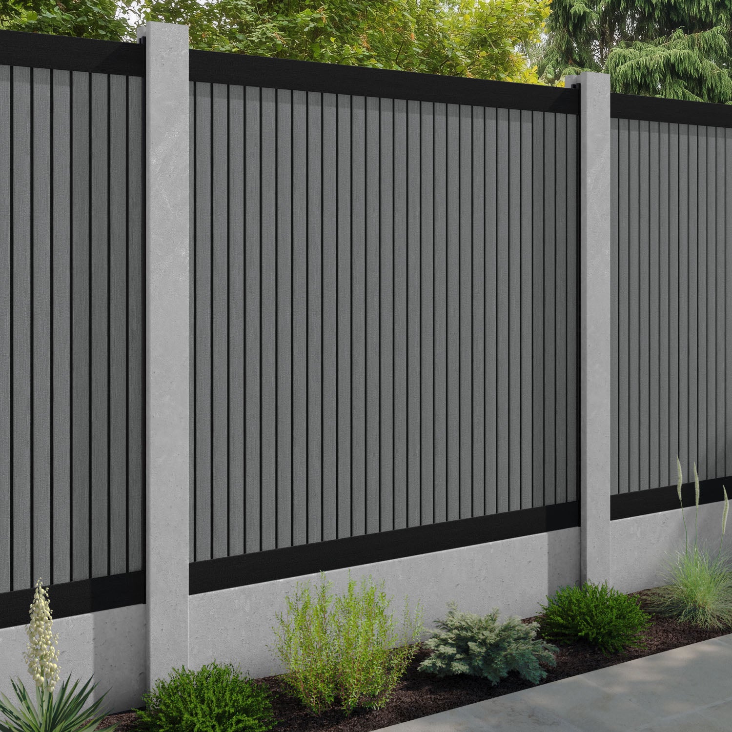 Virtis Fence Panel - Mid Grey - for existing concrete posts