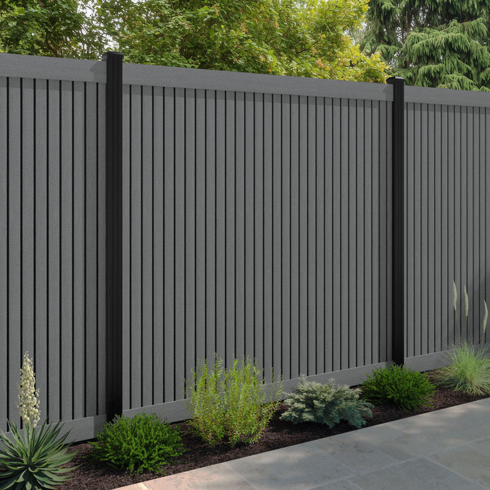 Virtis Fence Panel - Mid Grey - with our aluminium posts