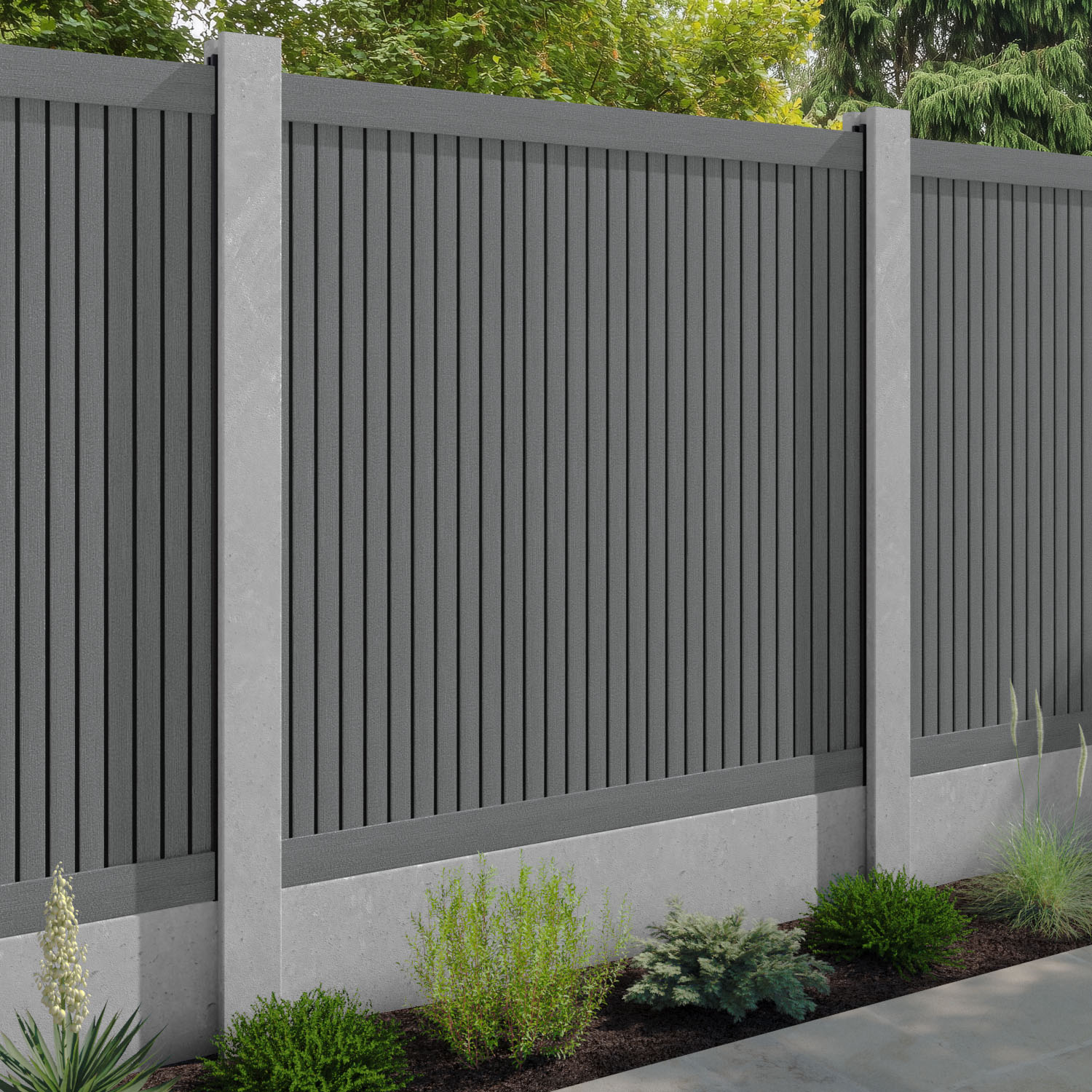Virtis Fence Panel - Mid Grey - for existing concrete posts