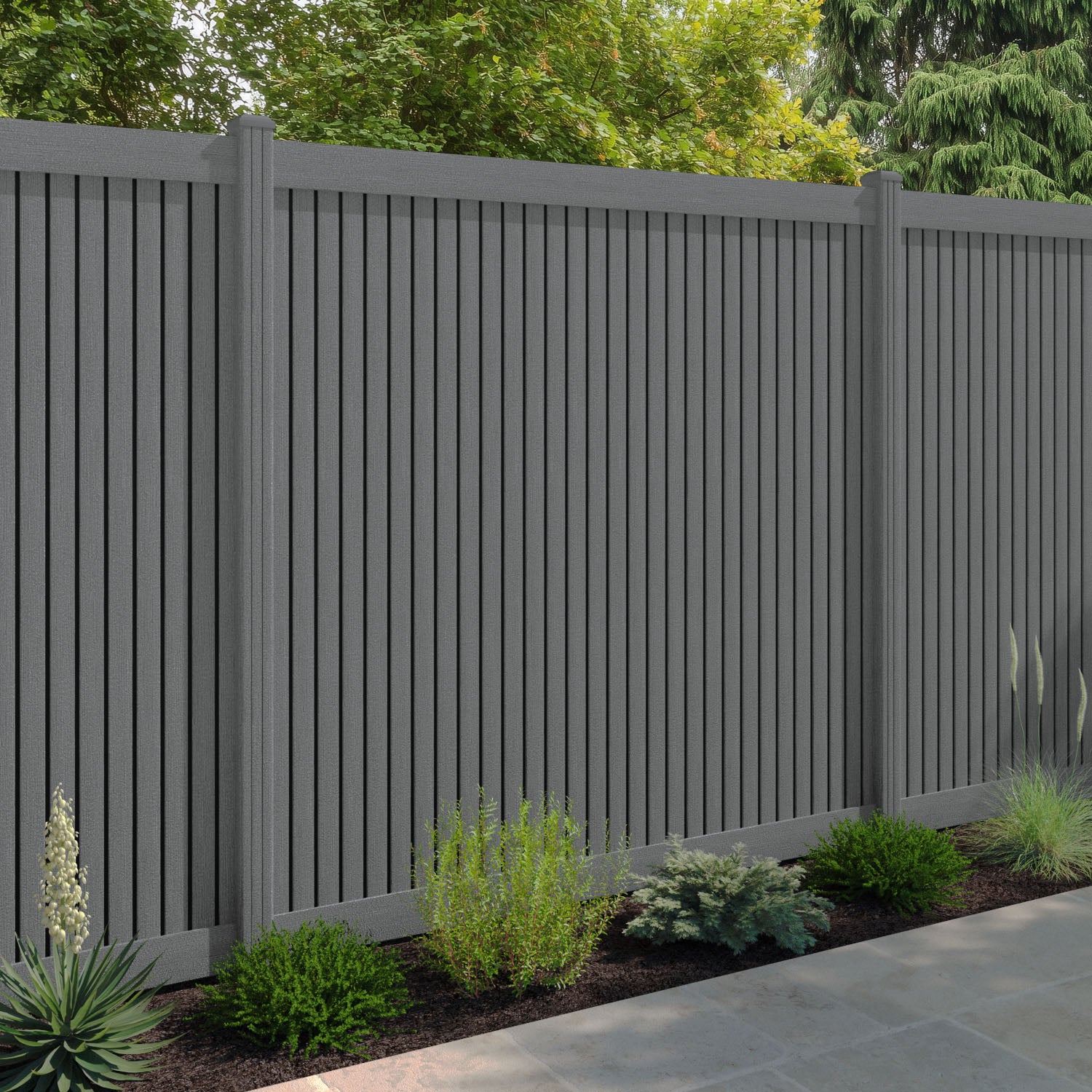 Virtis Fence Panel - Mid Grey - with our composite posts