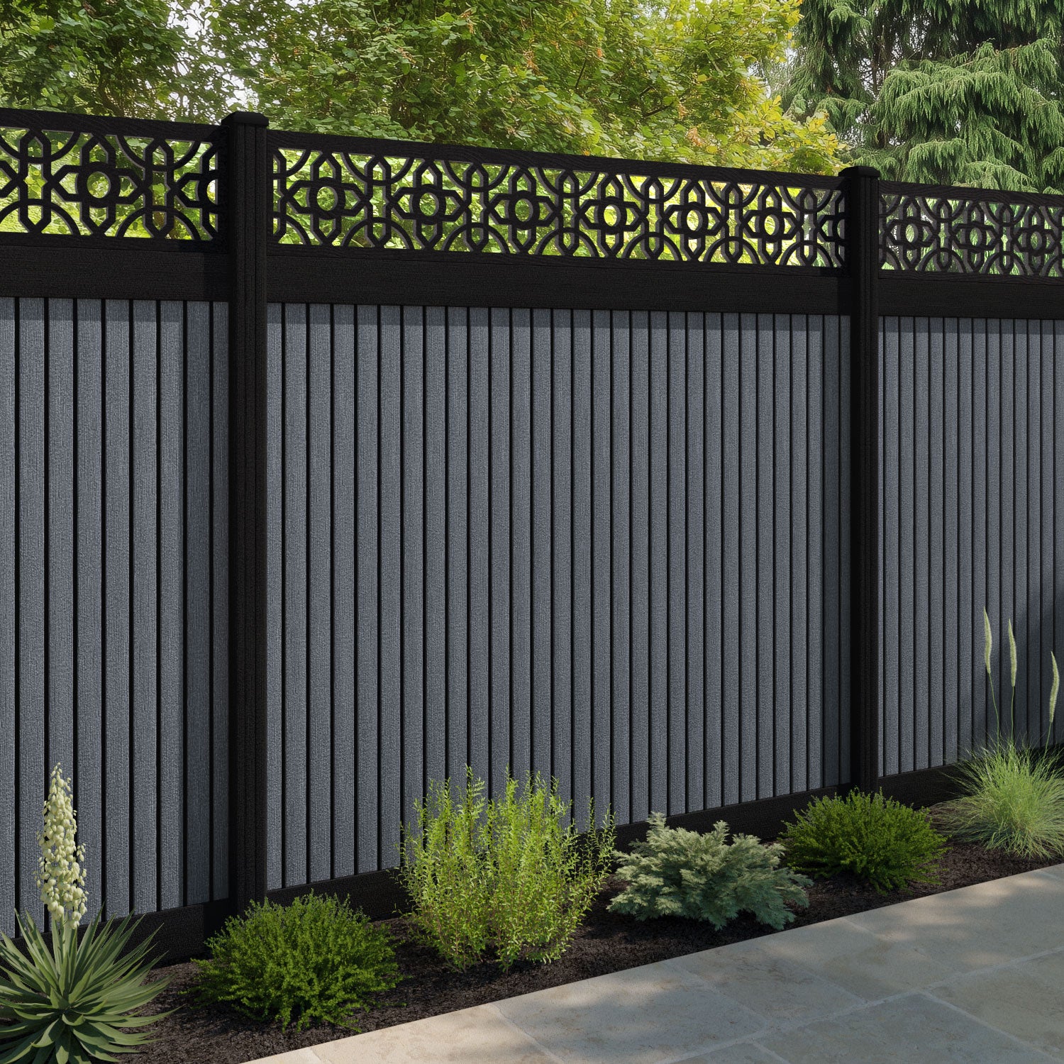 Virtis Nabila Fence Panel - Anthracite - with our composite posts