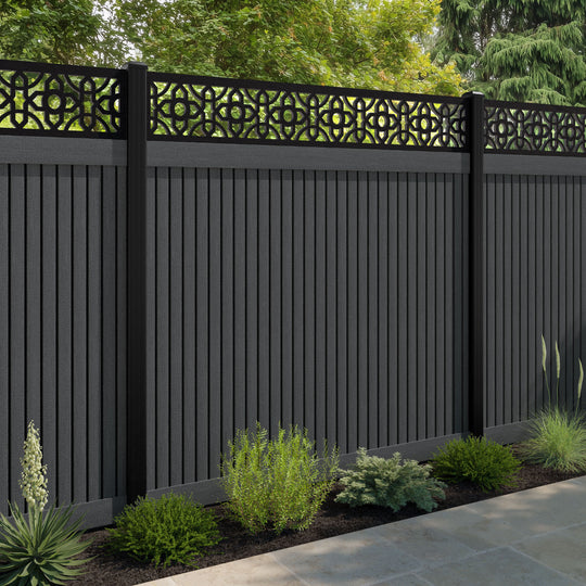 Virtis Nabila Fence Panel - Dark Grey - with our aluminium posts