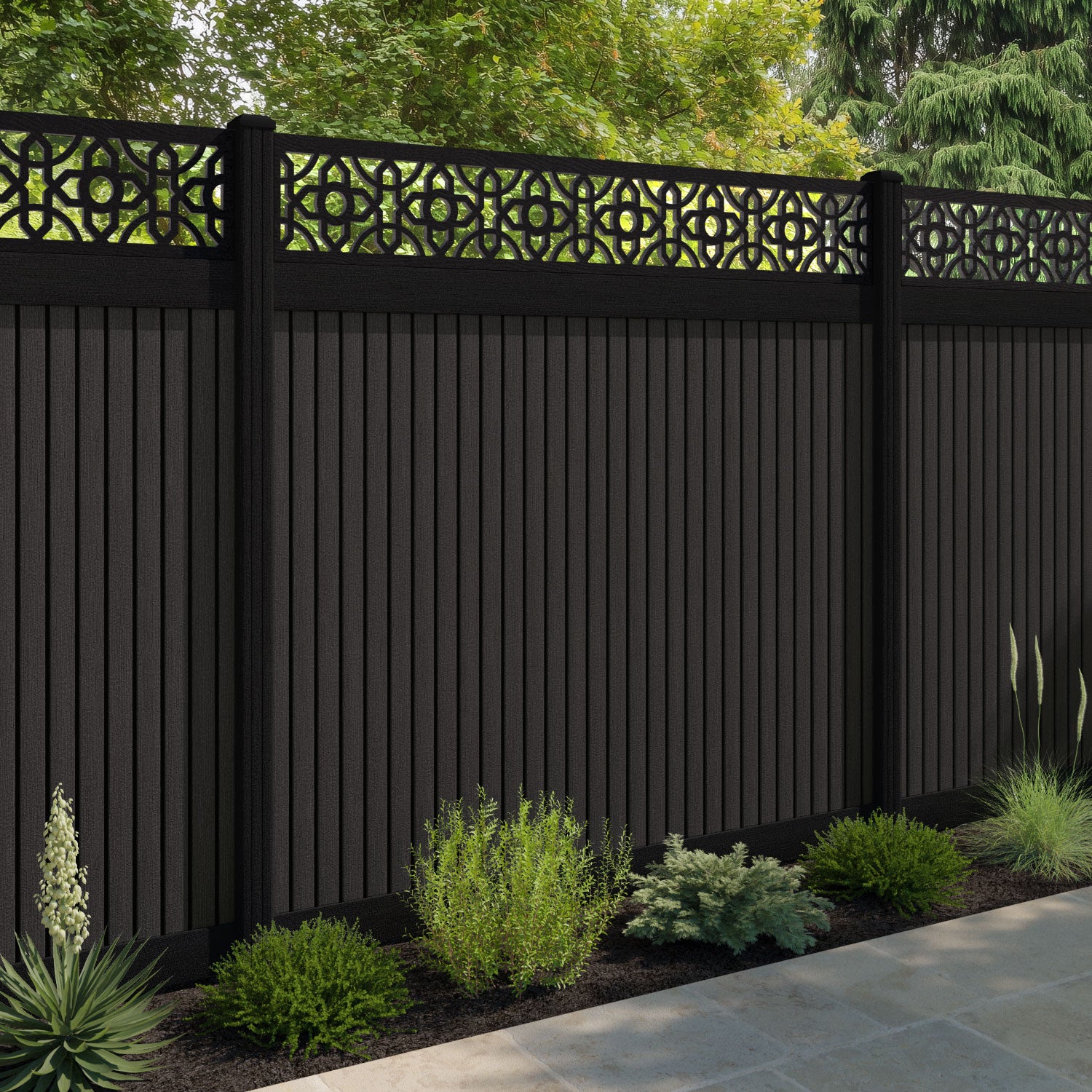 Virtis Nabila Fence Panel - Dark Oak - with our composite posts