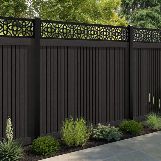 Virtis Nabila Fence Panel - Dark Oak - with our aluminium posts