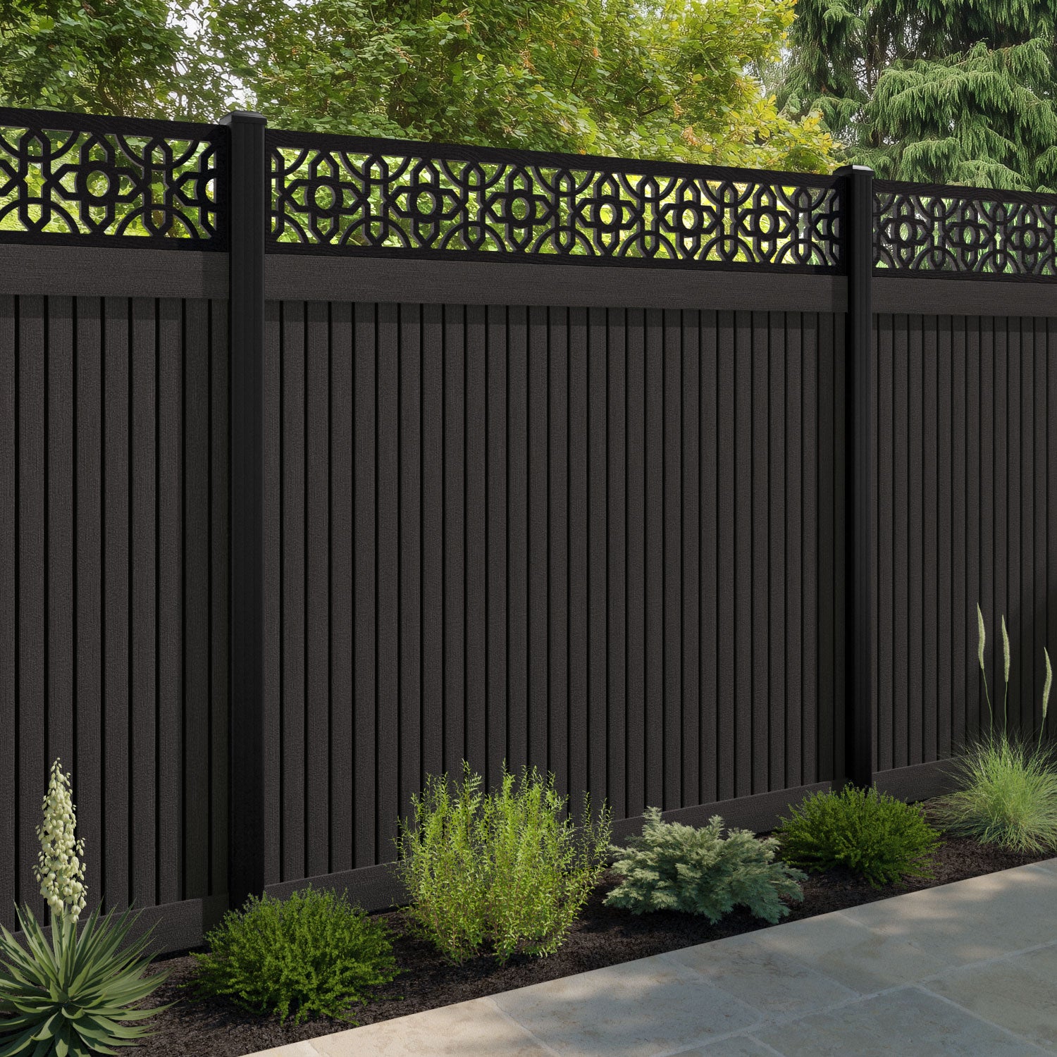Virtis Nabila Fence Panel - Dark Oak - with our composite posts