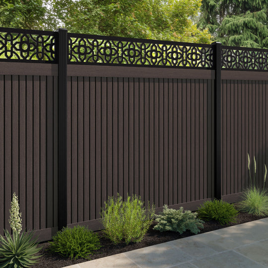 Virtis Nabila Fence Panel - Mid Brown - with our aluminium posts