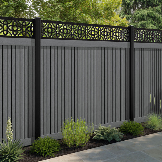 Virtis Nabila Fence Panel - Mid Grey - with our aluminium posts