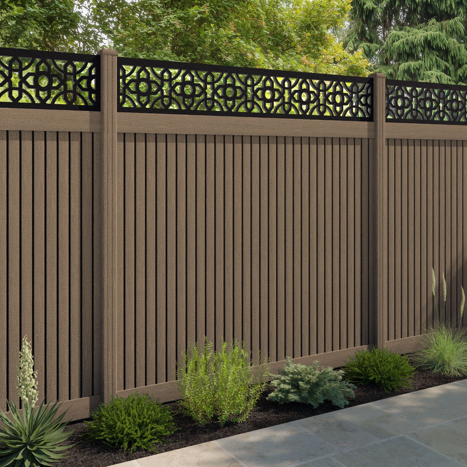 Virtis Nabila Fence Panel - Teak - with our composite posts
