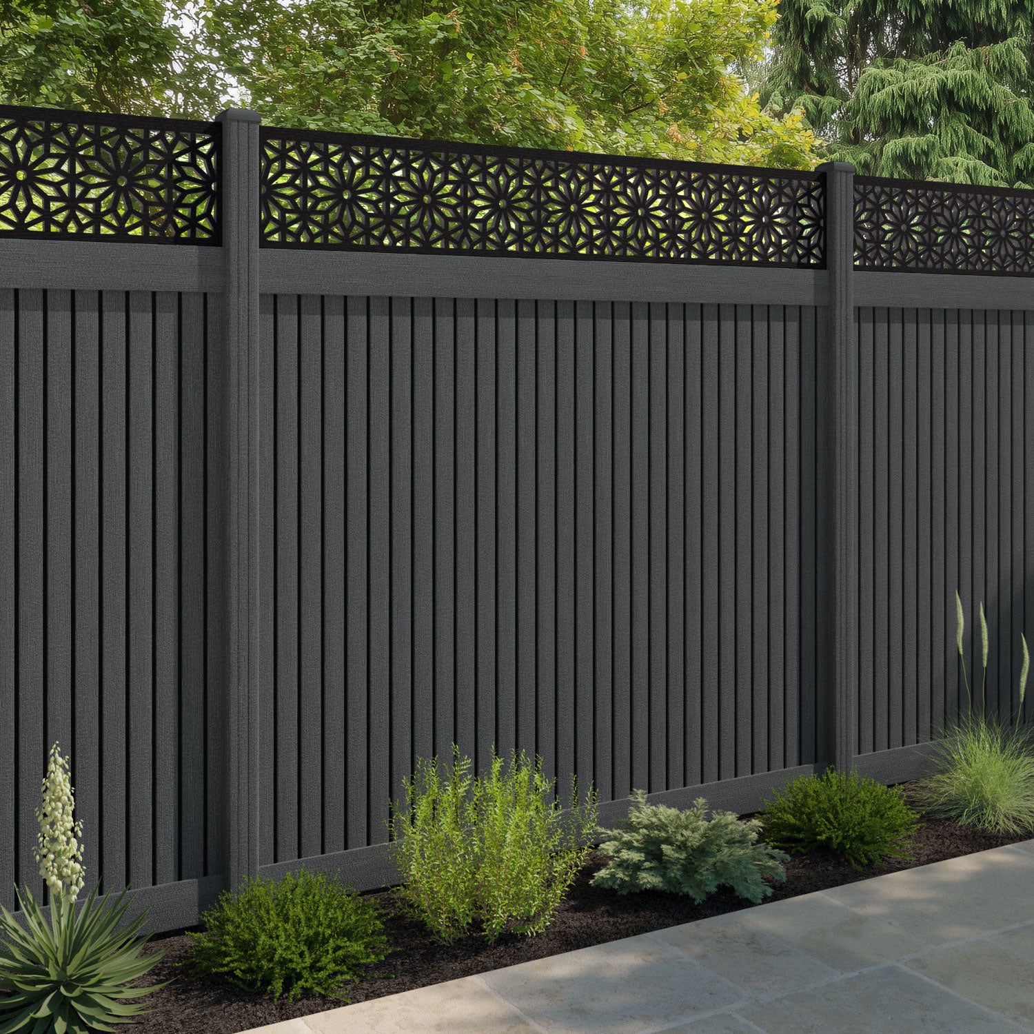 Virtis Narwa Fence Panel - Dark Grey - with our composite posts