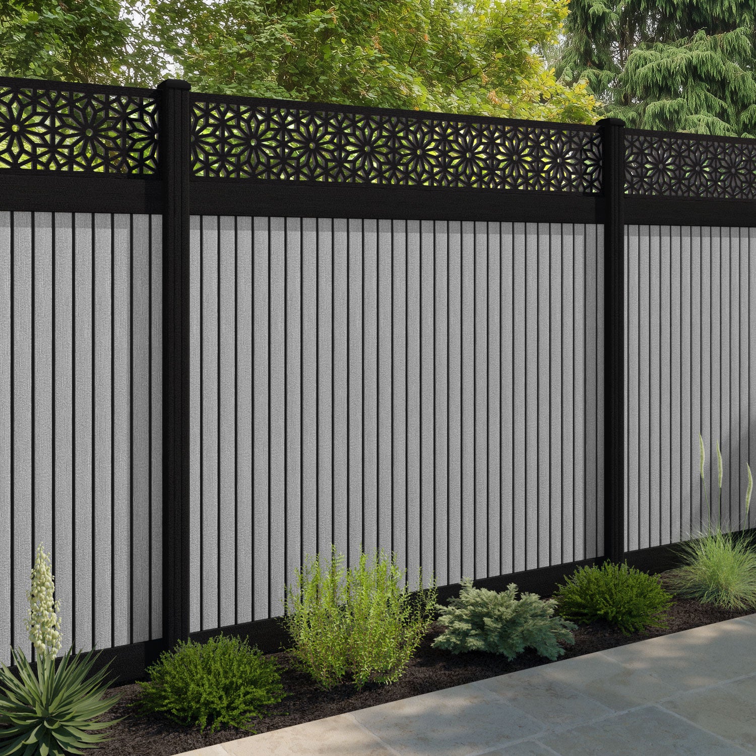 Virtis Narwa Fence Panel - Light Grey - with our composite posts