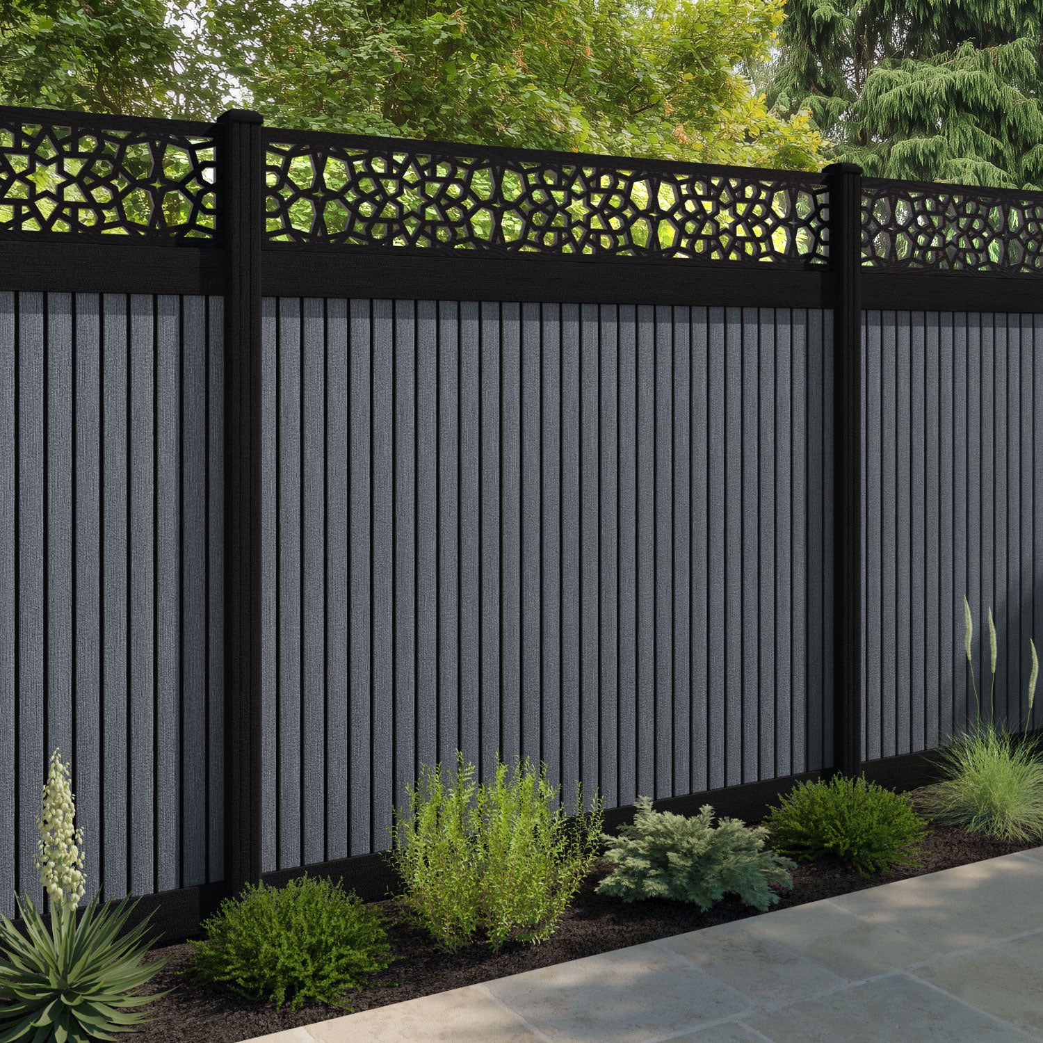 Virtis Nazira Fence Panel - Anthracite - with our composite posts