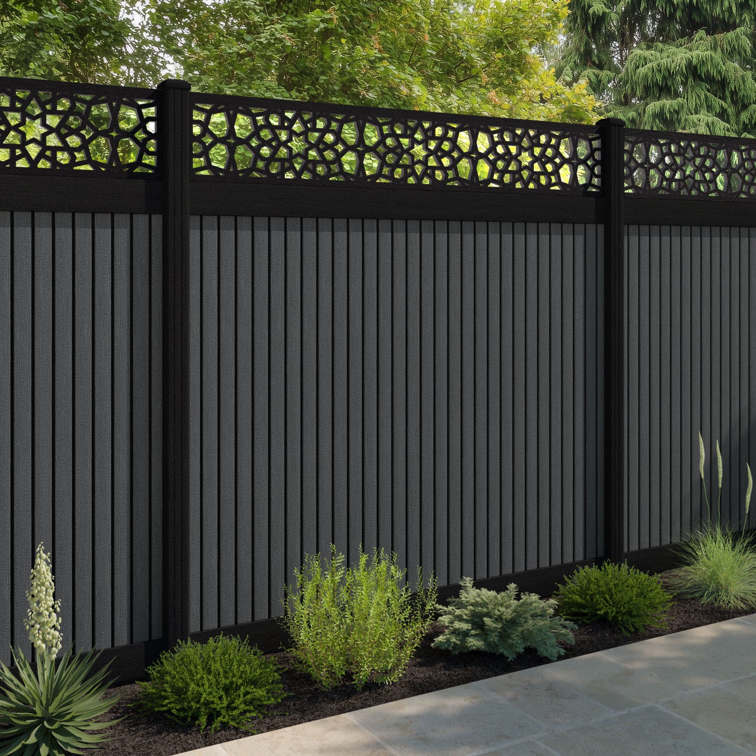 Virtis Nazira Fence Panel - Dark Grey - with our composite posts