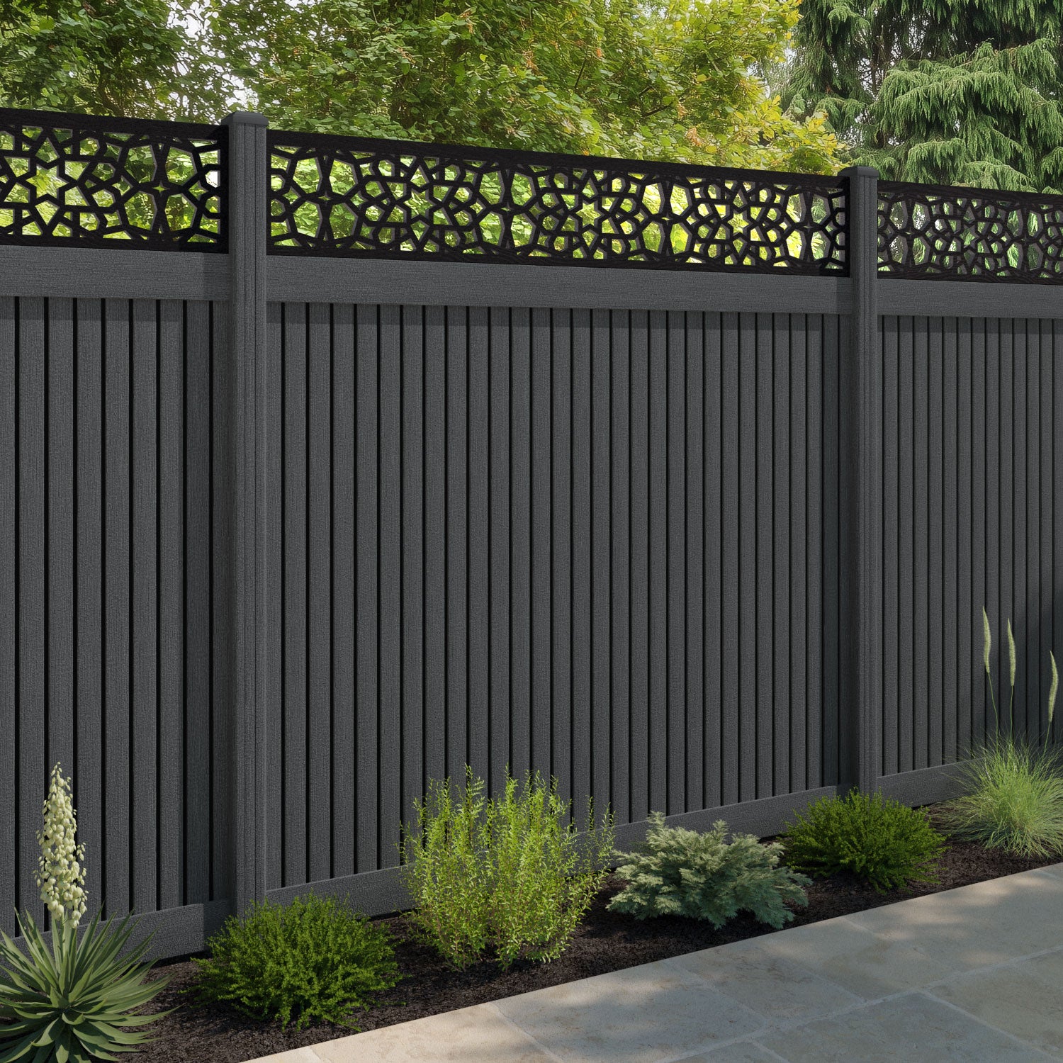 Virtis Nazira Fence Panel - Dark Grey - with our composite posts