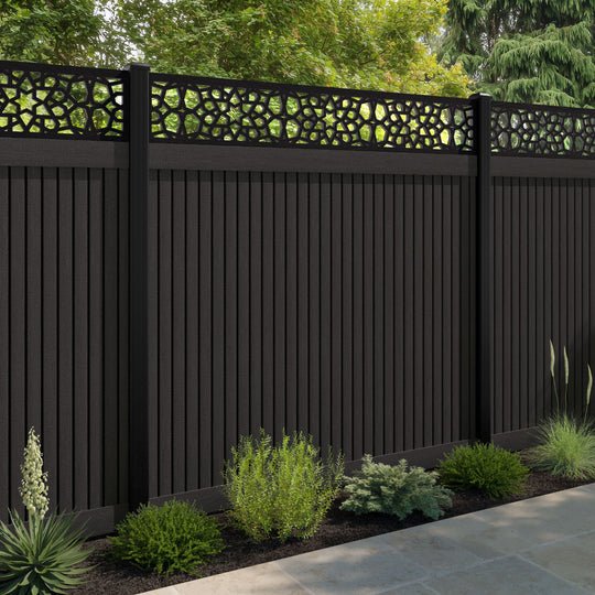 Virtis Nazira Fence Panel - Dark Oak - with our aluminium posts