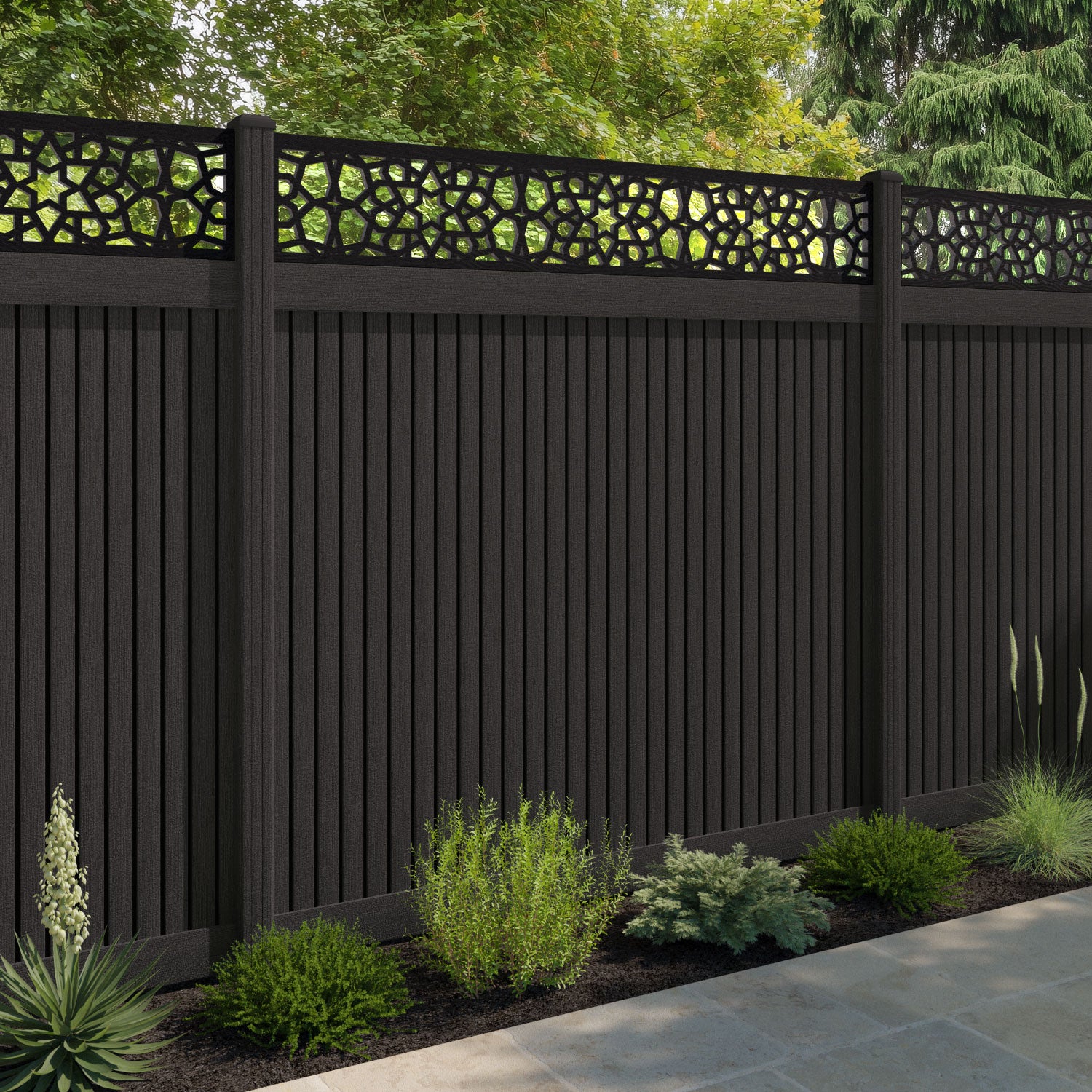 Virtis Nazira Fence Panel - Dark Oak - with our composite posts