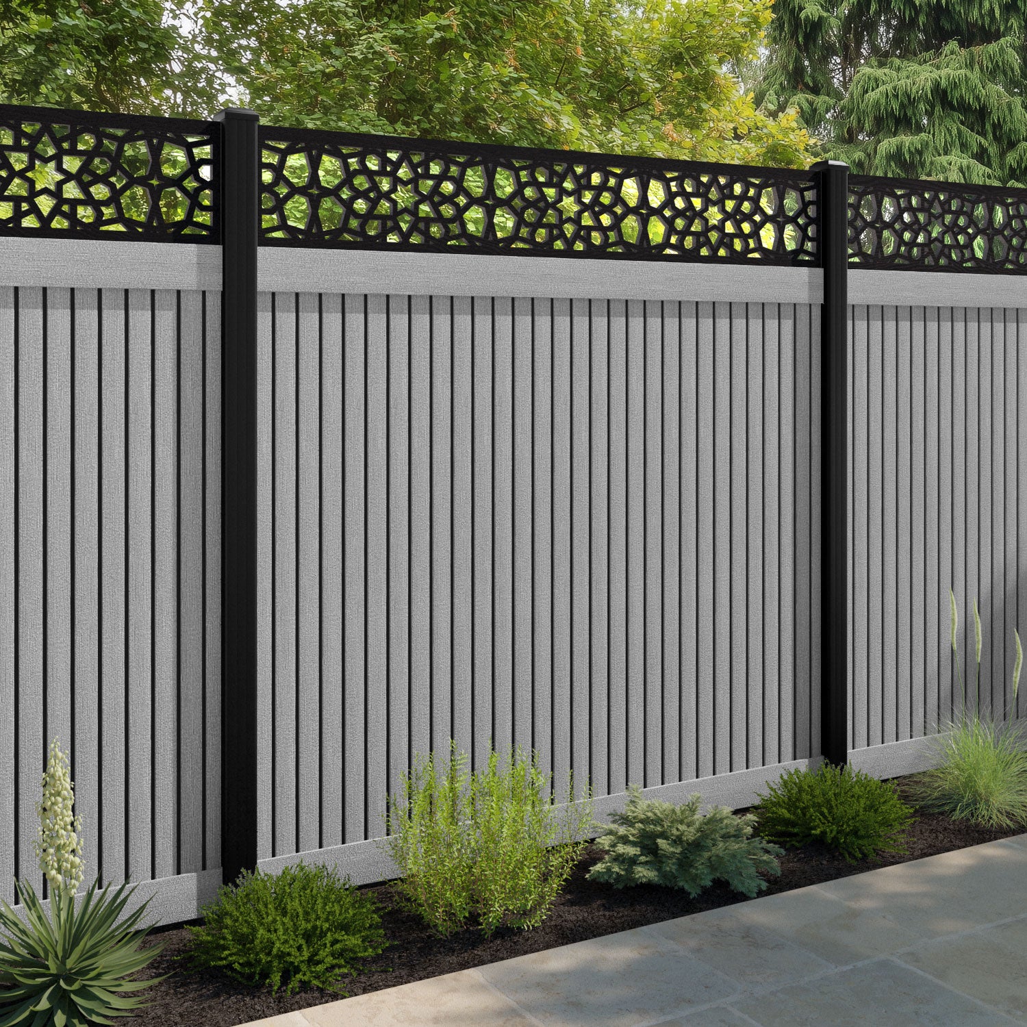 Virtis Nazira Fence Panel - Light Grey - with our composite posts
