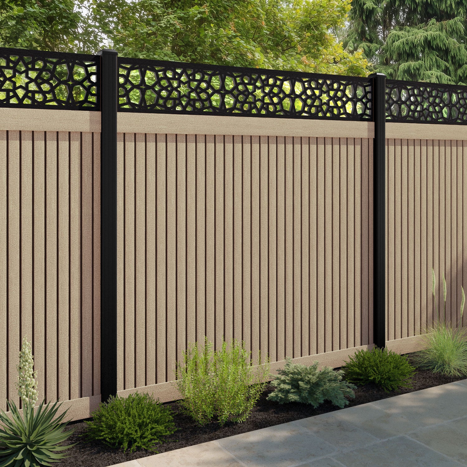 Virtis Nazira Fence Panel - Light Oak - with our composite posts