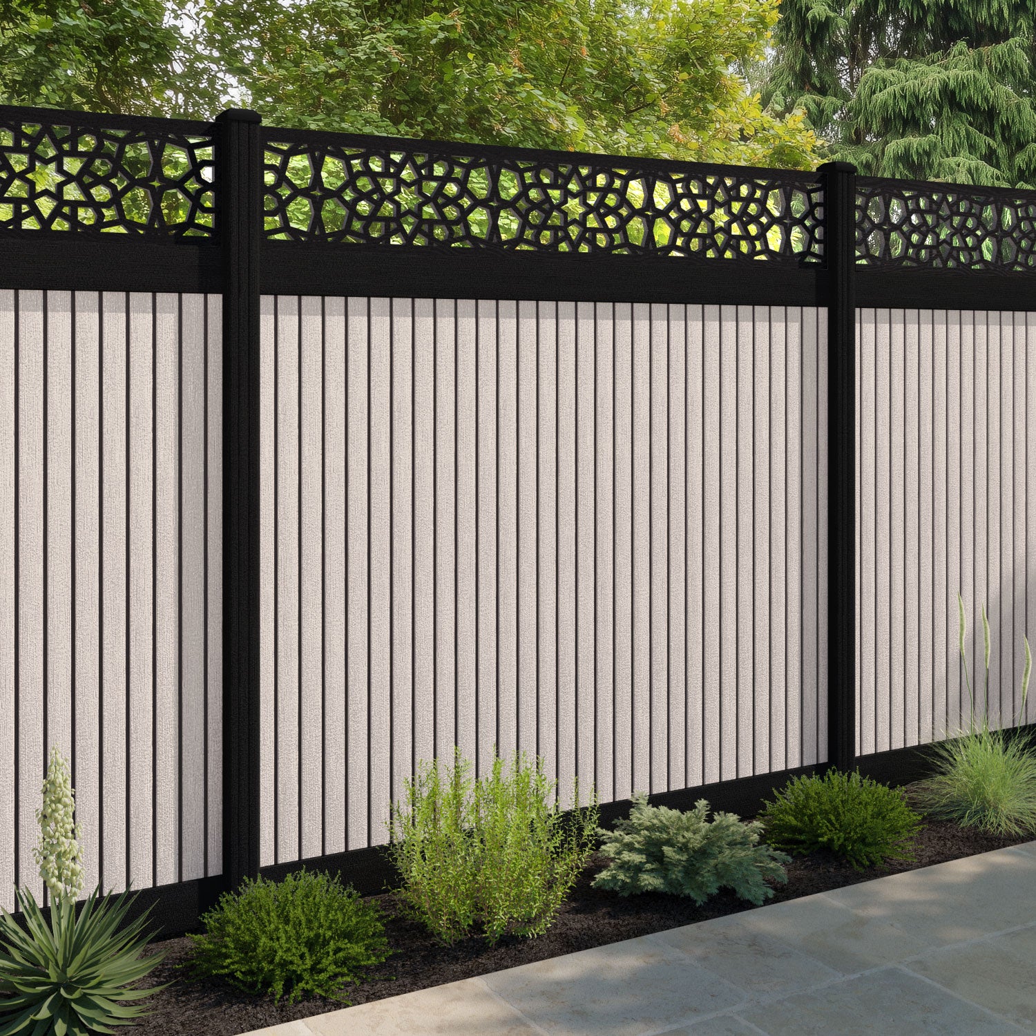 Virtis Nazira Fence Panel - Mid Stone - with our composite posts